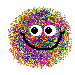 A pompom-shaped creature that rapidly flashes through all colors of the rainbow.